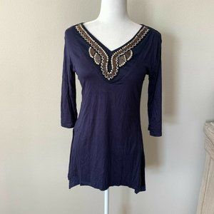 NWT! White Mark Tonya Embellished V-Neck Tunic Top